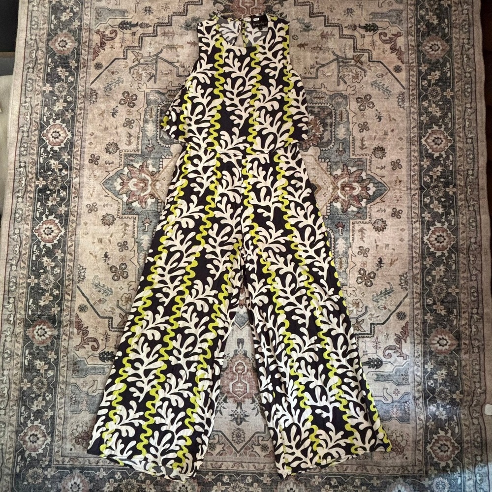 Phase Eight Abstract Print Wide Leg Jumpsuit Black Green Resort Vacay UK 10 US 6 - Picture 2 of 15